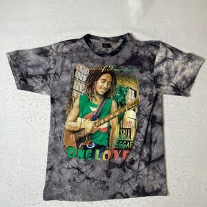 Bob Marley Romanticism One Love Reggae Tie Dye T-Shirt Mens XL Grey Black Cotton